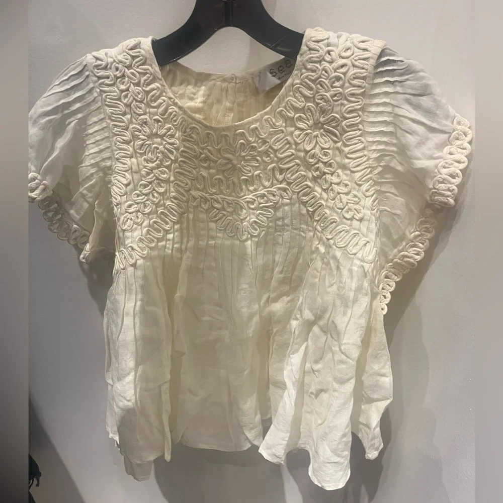 NWT SEA NEW YORK FRIDA SOLID FLUTTER SLEEVE BLOUSE TOP CREAM S - Picture 4 of 7